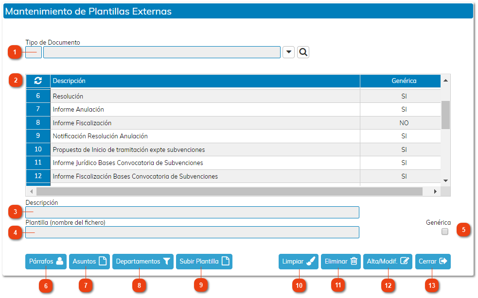 Mantenimiento de Plantillas Externas